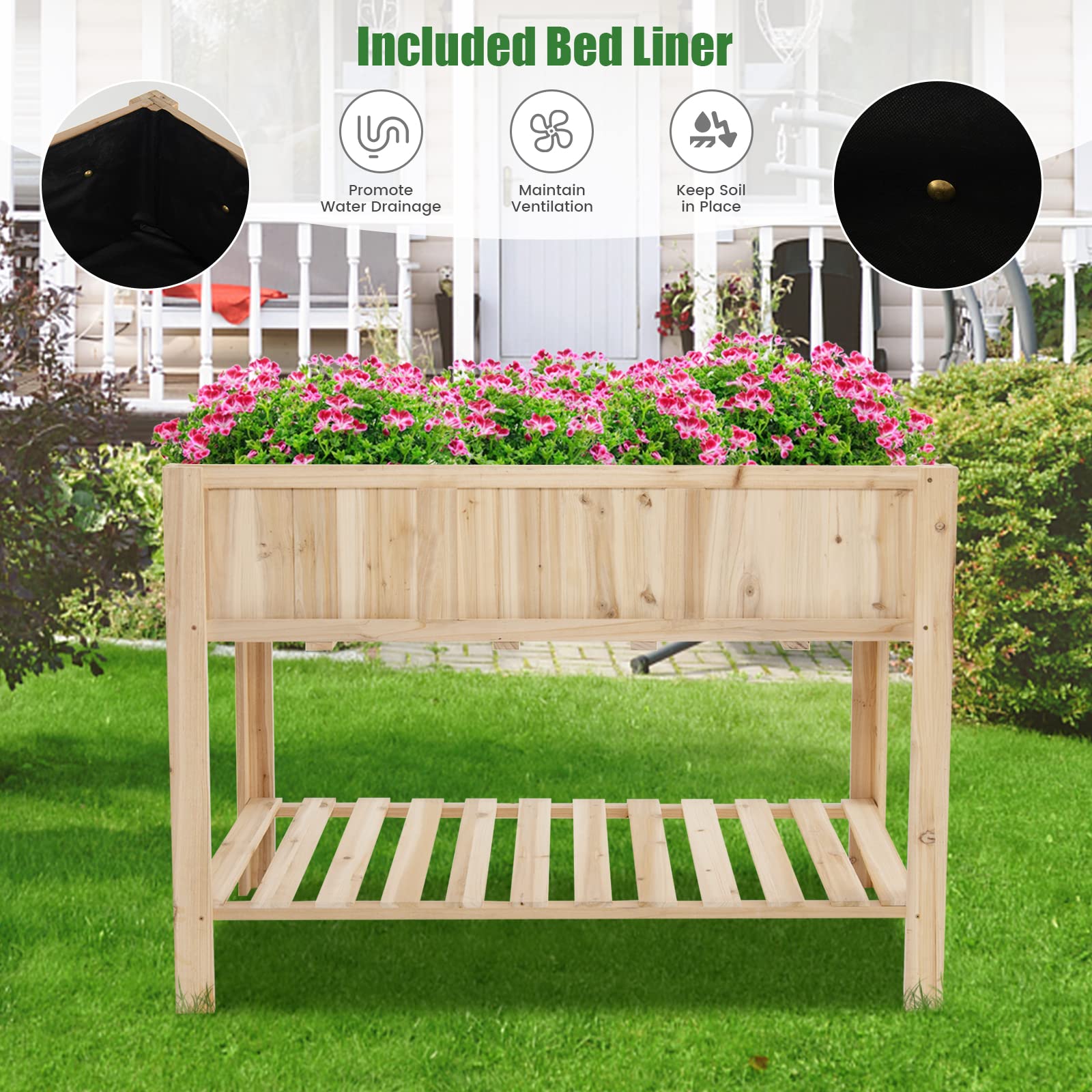 Giantex Raised Garden Bed, Wooden Planter, Black Liner