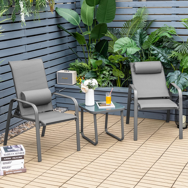 Giantex Stackable Patio Chairs with Adjustable Backrest Headrest, 3 Pieces