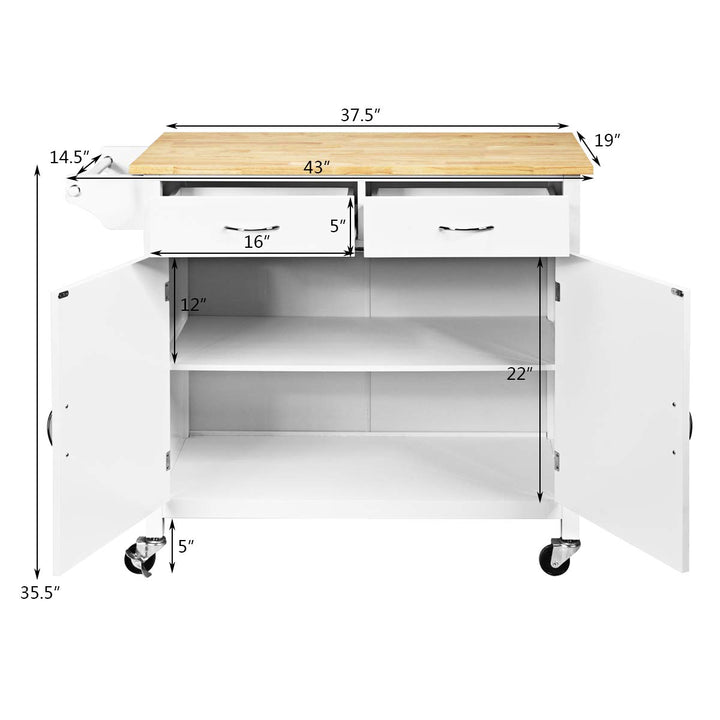 Giantex Kitchen Island, Rolling Kitchen Cart, Wood Counter Top, Bar Dining Room Organizer Furniture, White