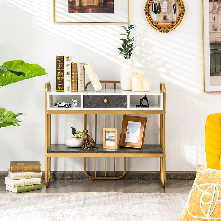Giantex Console Table for Entryway, Sofa Table with Drawer, Storage Shelf, Metal Frame(Gold)
