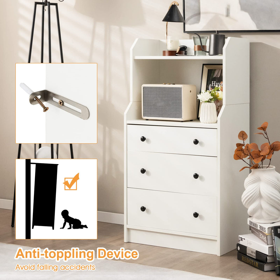 Giantex 3 Drawers Dresser for Bedroom - Modern Storage Dresser Chest of Drawers with 2 Shelves, 3 Pull-Out Drawers