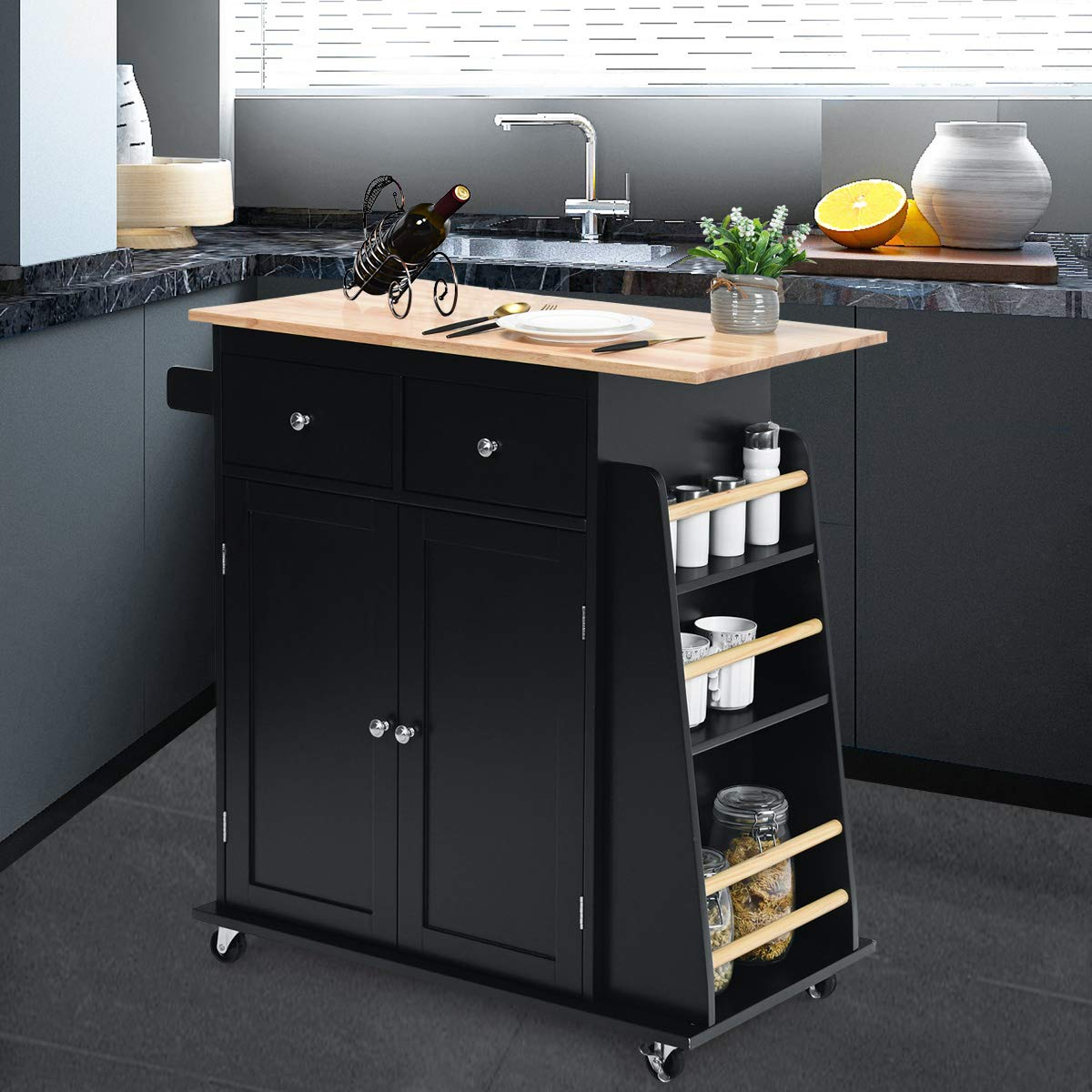 Giantex Kitchen Island Cart, Rolling Wood Trolley with Storage Cabinet