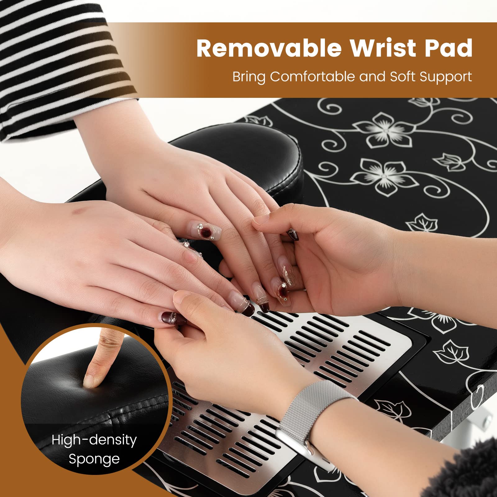 Giantex Nail Desk with Electric Dust Collector, Portable Manicure Table with USB-Plug LED Table Lamp