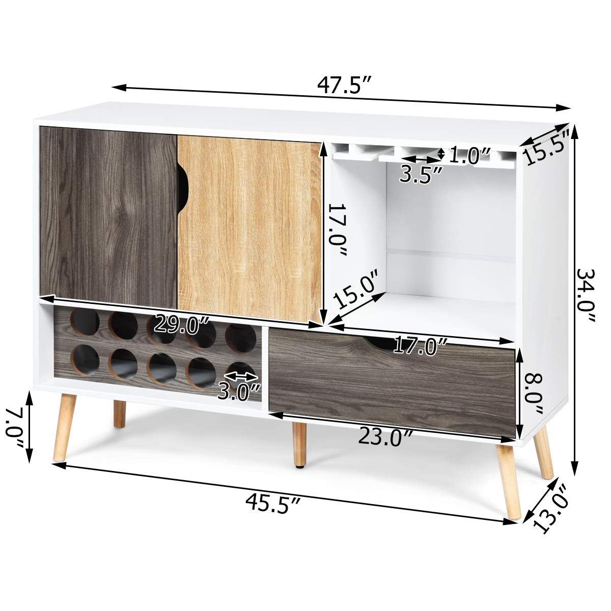 Buffet Sideboard, Storage Credenza, Wood Console Table