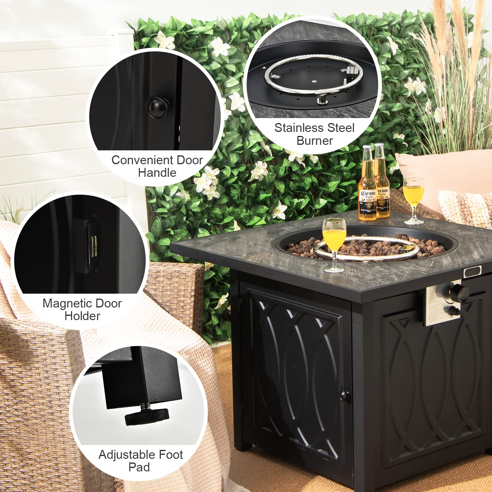 Giantex Outside Propane Fire Pit - 50,000 BTU/14.65KW Fire Pit Table, 32 Inch, Black