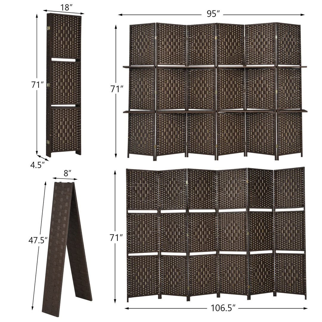 Giantex 6Ft 6 Panel Room Divider with Shelves