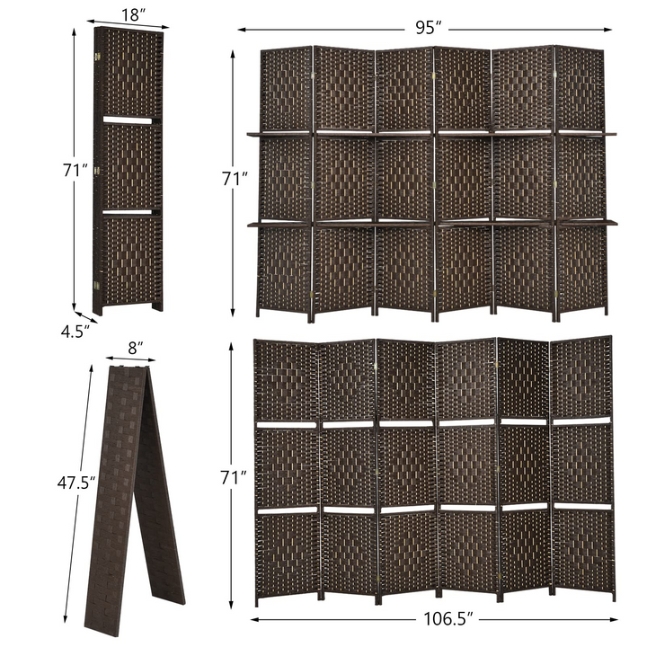 Giantex 6Ft 6 Panel Room Divider with Shelves