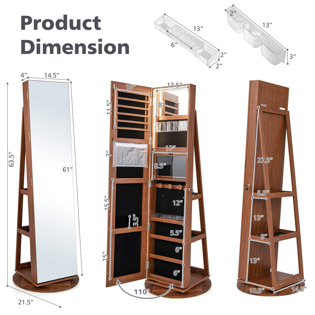 Jewelry Armoire, Walnut - Giantex