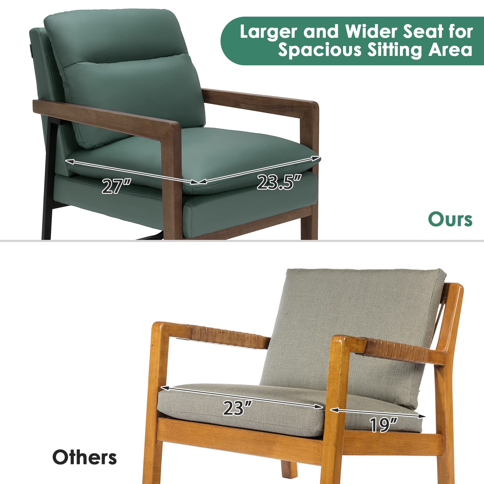 Giantex Accent Chair, Comfy Soft Leathaire Bedroom Chair with Solid Rubber Wood Legs