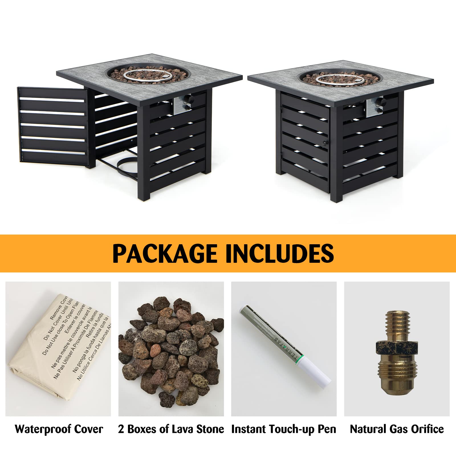 Giantex 32 Inch Propane Fire Pits, 50,000 BTU Square Gas Firepit with High-Temp Resistant Tabletop (Black)