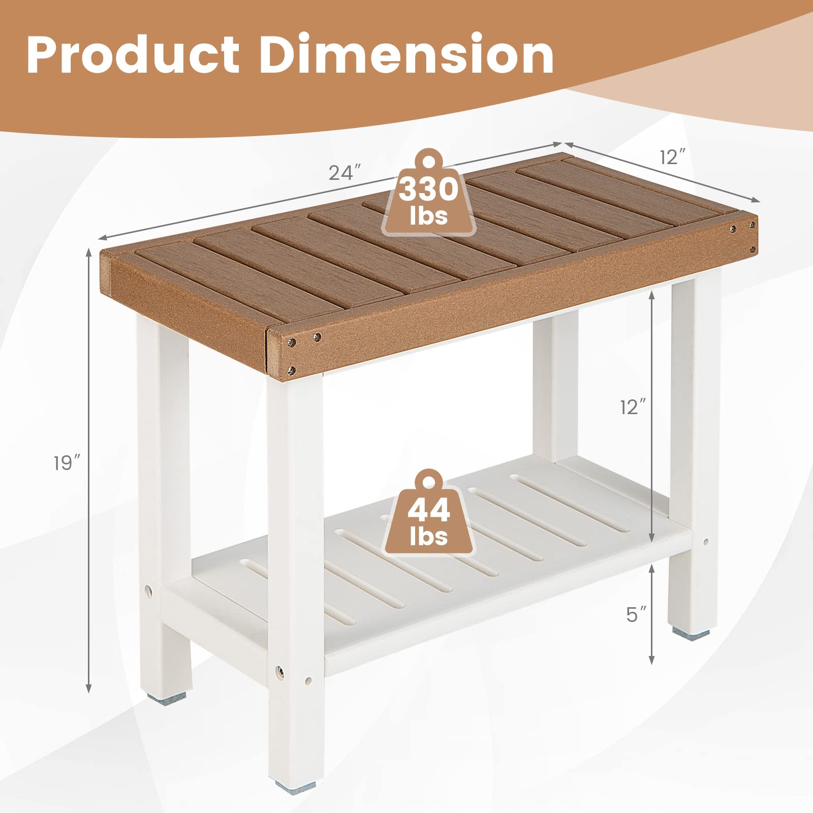 Giantex Shower Bench Stool Waterproof - HDPE Shower Seat with Storage Shelf for Shaving Legs