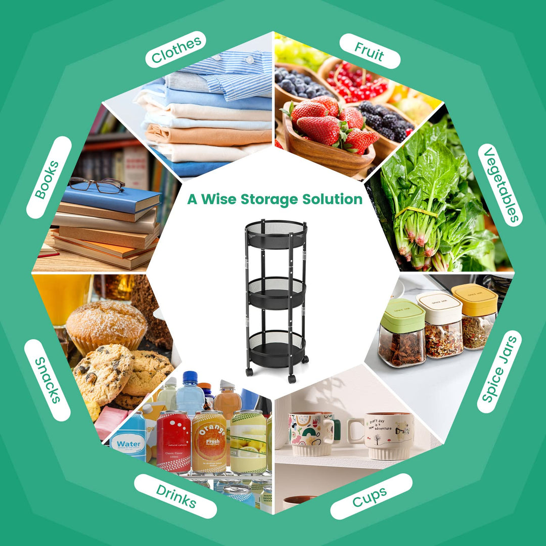 Giantex 3-Tier Fruit Vegetable Basket - 35" One-Second Folding Metal Wire Storage Basket with Wheels