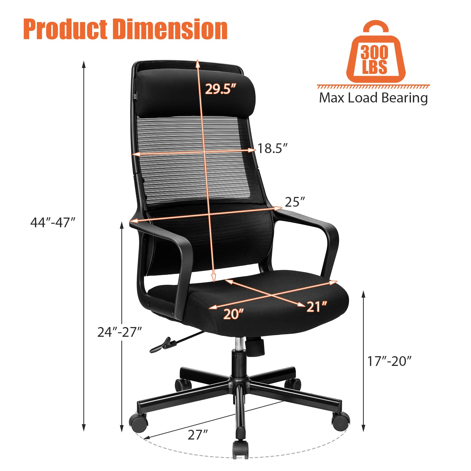 Giantex High Back Mesh Office Chair with Heating Headrest and Lumbar Support Armrest