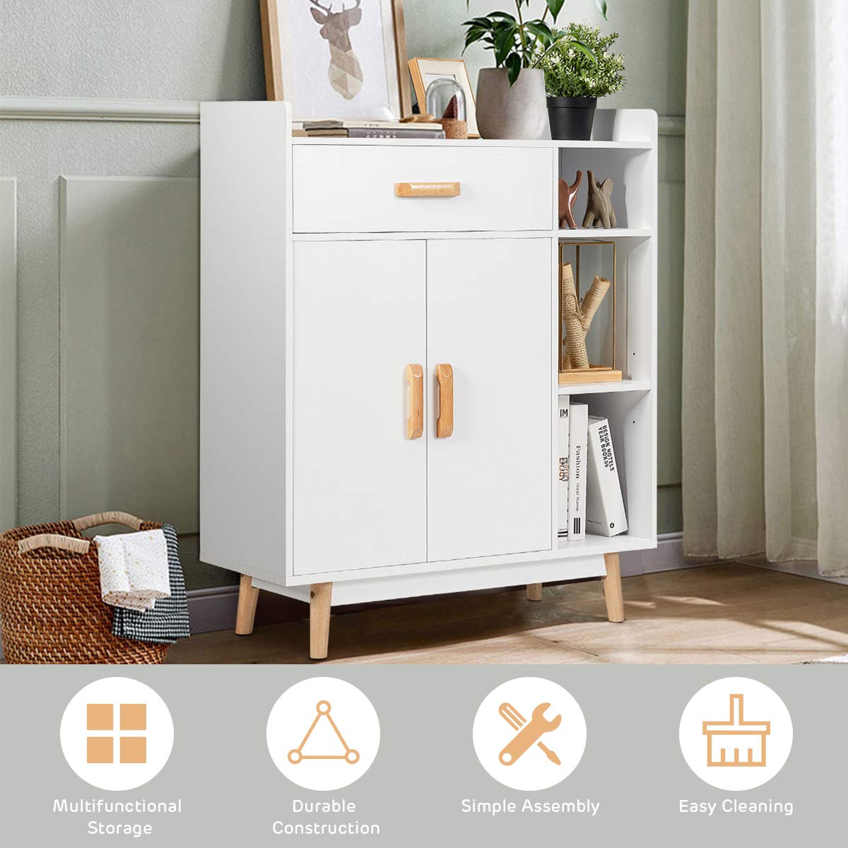 Floor Storage Cabinet Free Standing Cupboard Chest with 1 Drawer