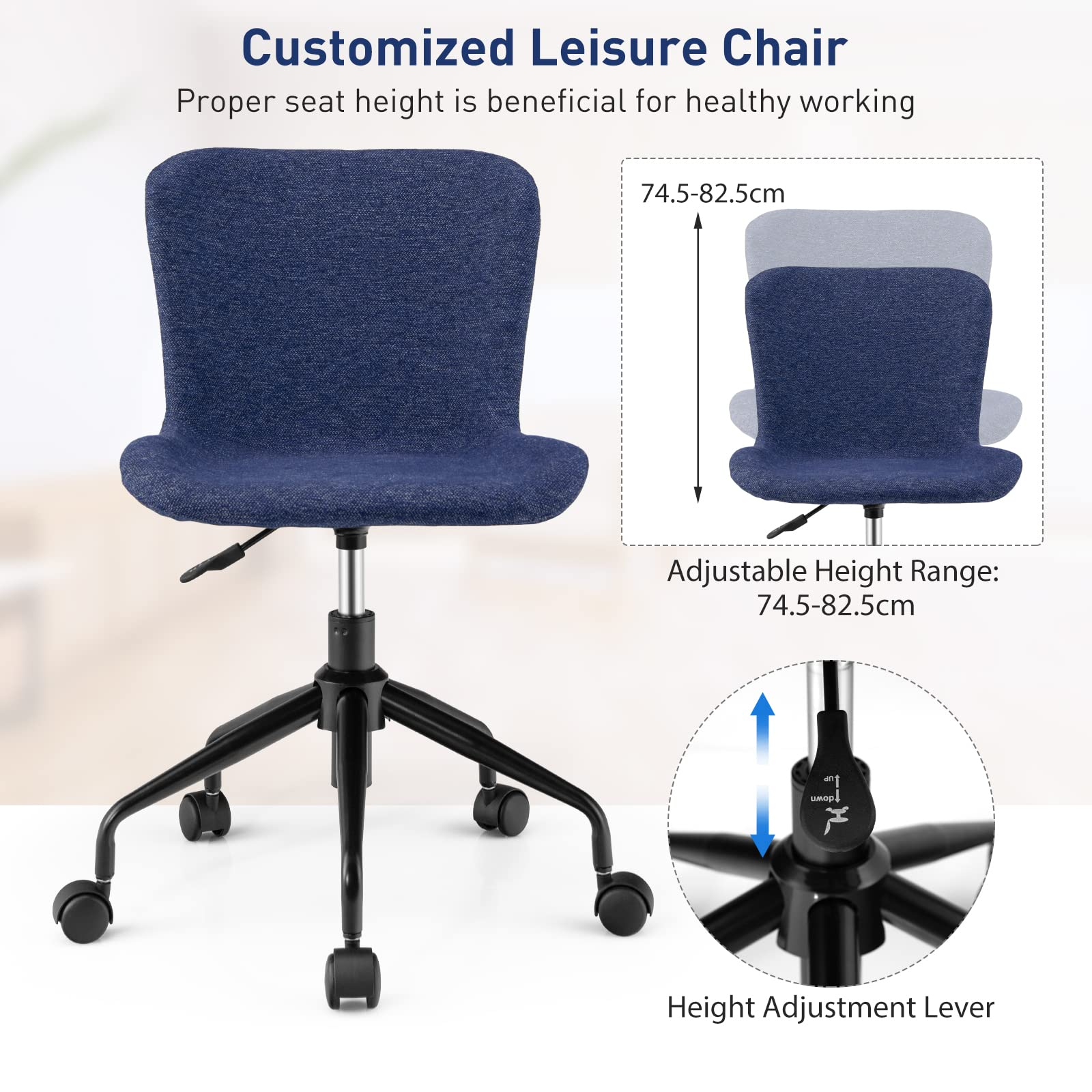 Giantex Home Office Chair with Wheels, Mid-Back Swivel Computer Chair Rolling Adjustable Linen Leisure Chair