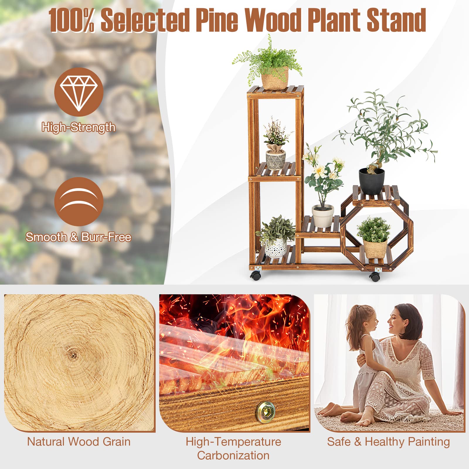 Giantex Rolling Wooden Plant Stand