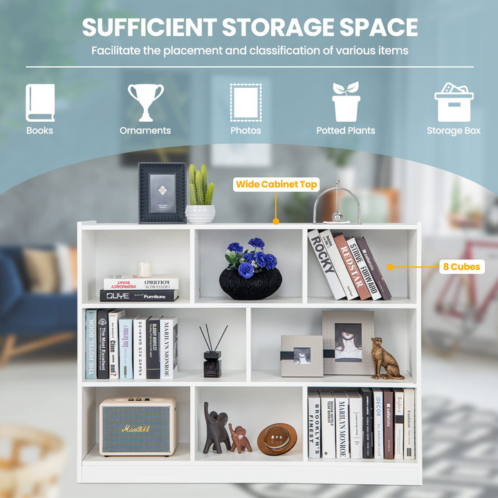 8 Cube Bookcase, Freestanding 3-Tier Open Bookshelf - Giantex