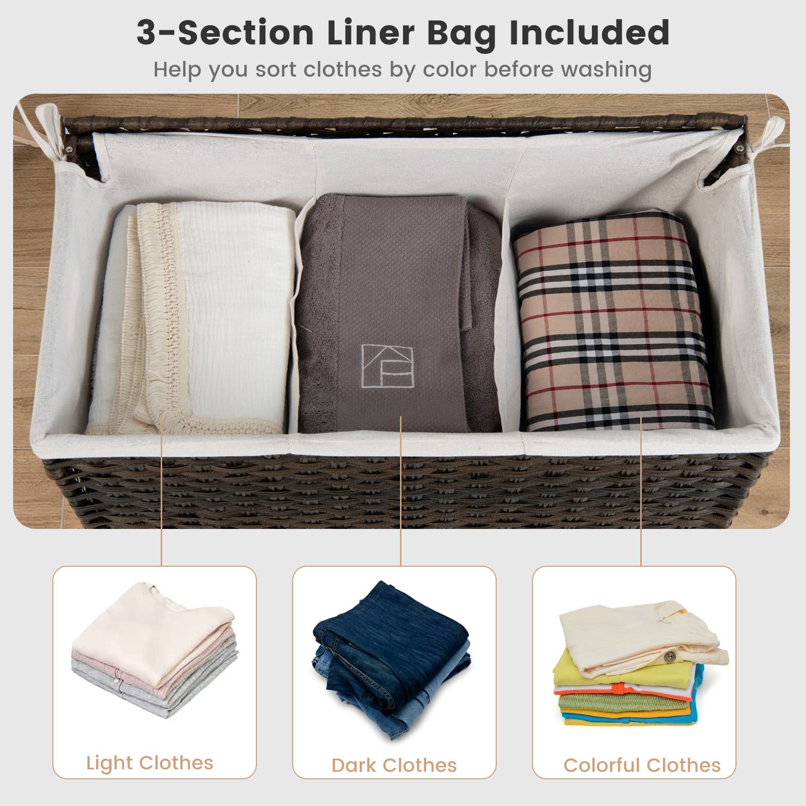 Giantex Laundry Hamper with Lid and Handle, 29 Gal (110L) Wicker Laundry Basket (Brown)