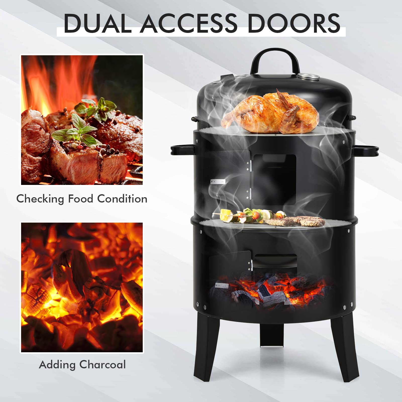 Giantex 3-in-1 Outdoor Smoker Grill with Smoker Combo