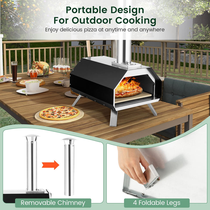 Giantex Outdoor Pizza Oven, Wood Pellet Fired Pizza Grill with 12'' Pizza Stone, Pizza Peel, (Black & Silver)