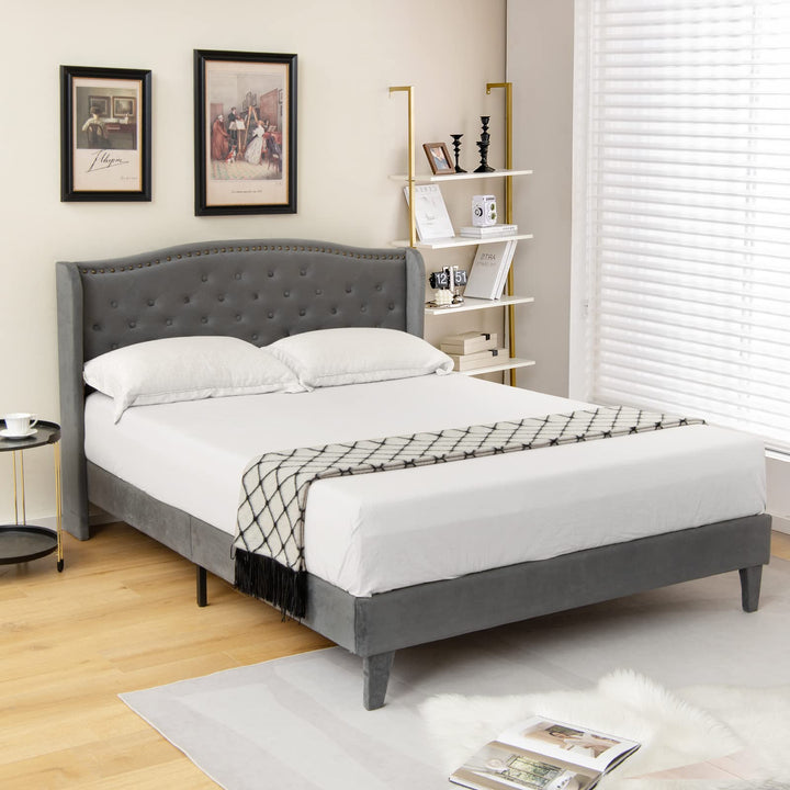 Giantex Velvet Upholstered Bed Frame