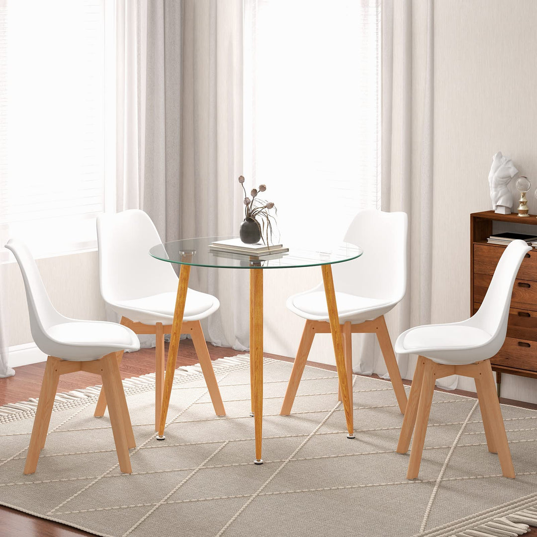 Giantex Dining Table Set for 4, Modern 5-Piece Dining Room Set w/ 1 Round Tempered Glass Table & 4 High Back Chairs