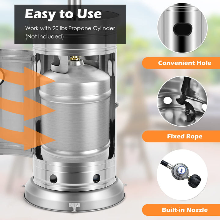 48000 BTU Outdoor Propane Heater, Stainless Steel Patio Heater with Drink Shelf Table