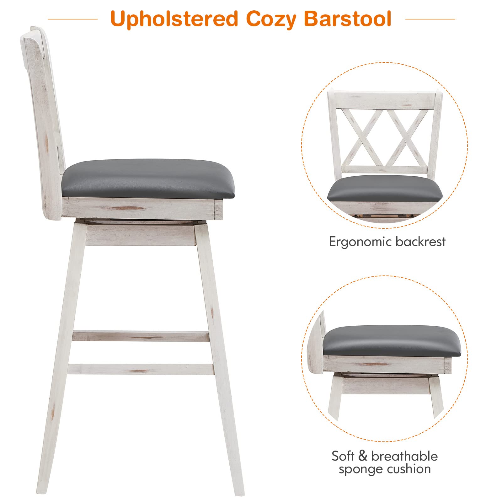 Giantex Bar Stool with Foot Rest Upholstered Cushion & Ergonomic Backrest