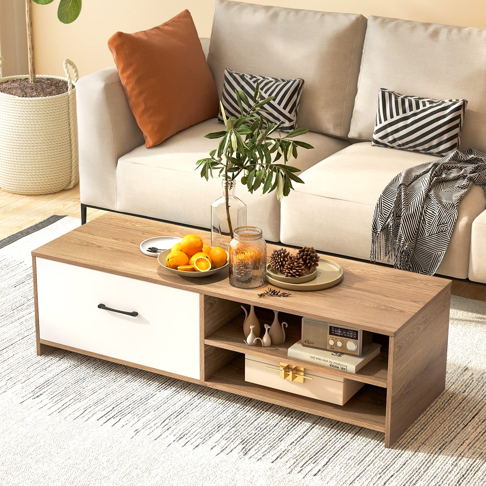 Giantex TV Stand Entertainment Center - Media TV Console Table for TV up to 55'' with 1 Large Drawe