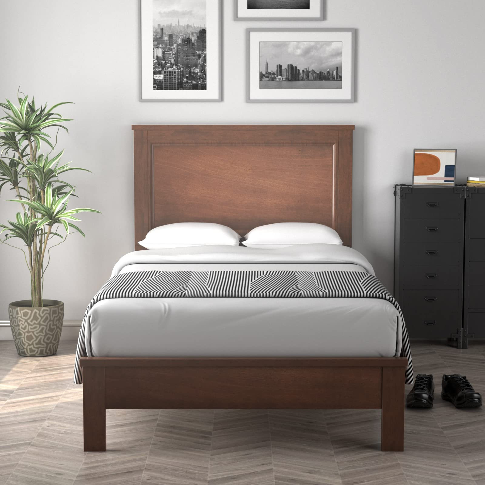 Platform Bed w/ Rubber Wood Legs & Integrated Headboard | Wooden Bed Frame