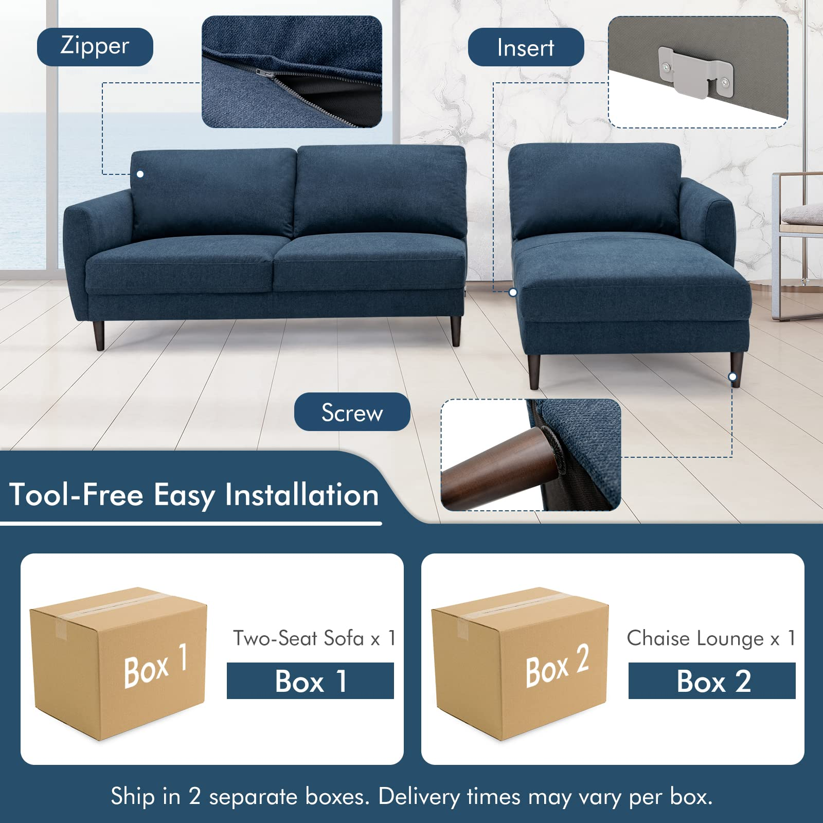 Giantex Sectional Sofa Couch Set, 3-Seat Sofa