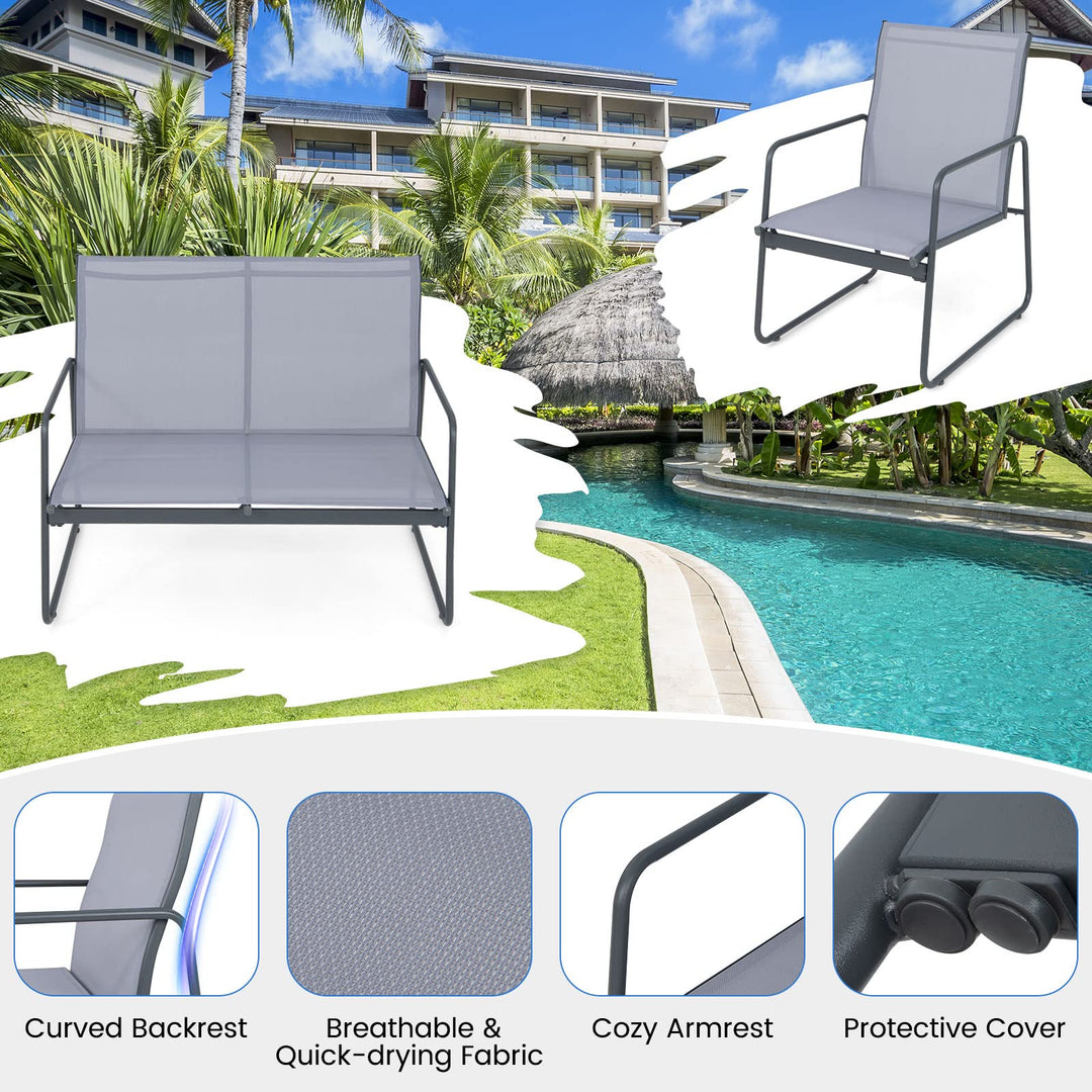 Giantex 4 Pieces Patio Furniture Set, Outdoor Conversation Set with 2 Patio Dining Chairs, Tempered Glass Coffee Table