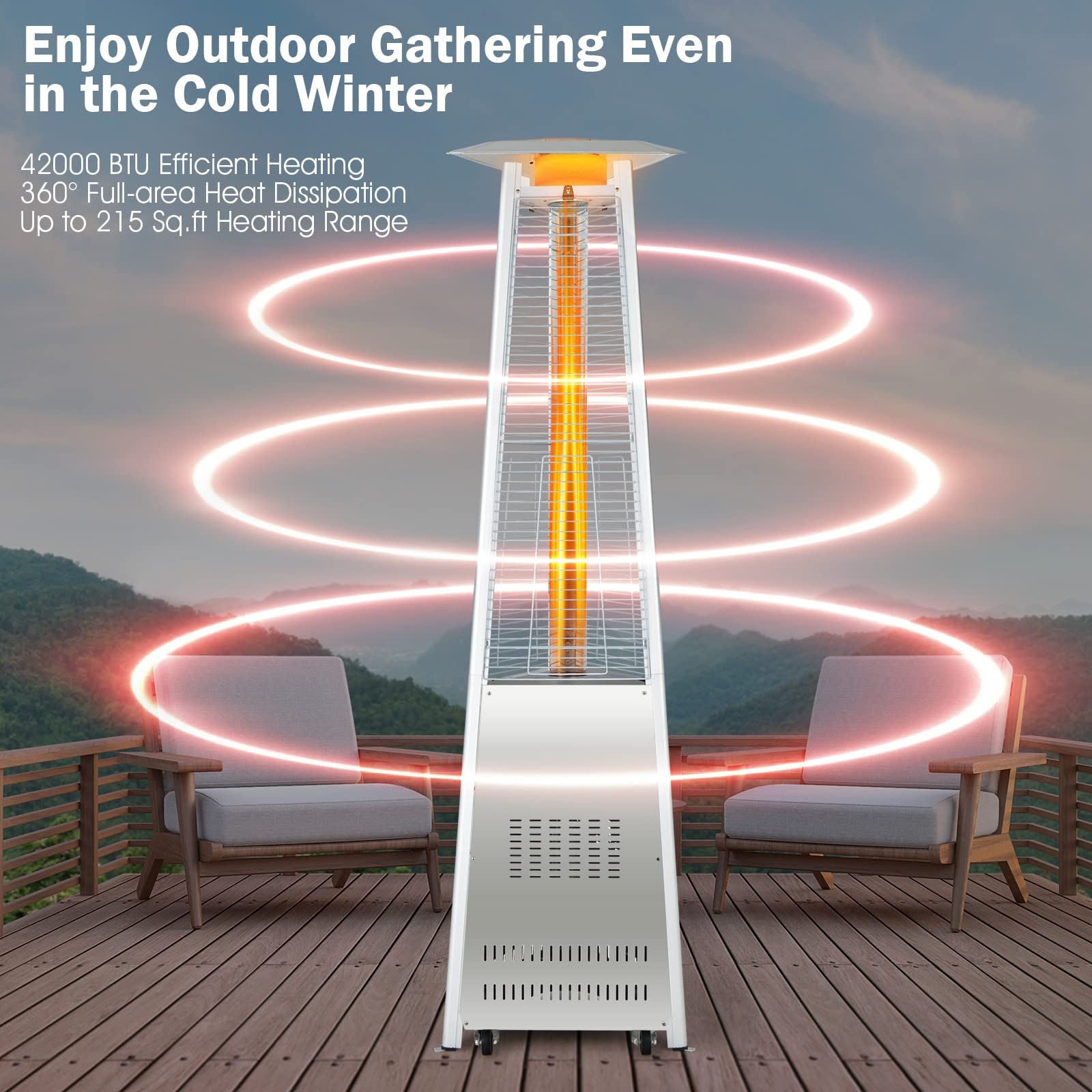 Outdoor Heater with Tip-Over & Flameout Protection for Backyard, Garden (Silver)
