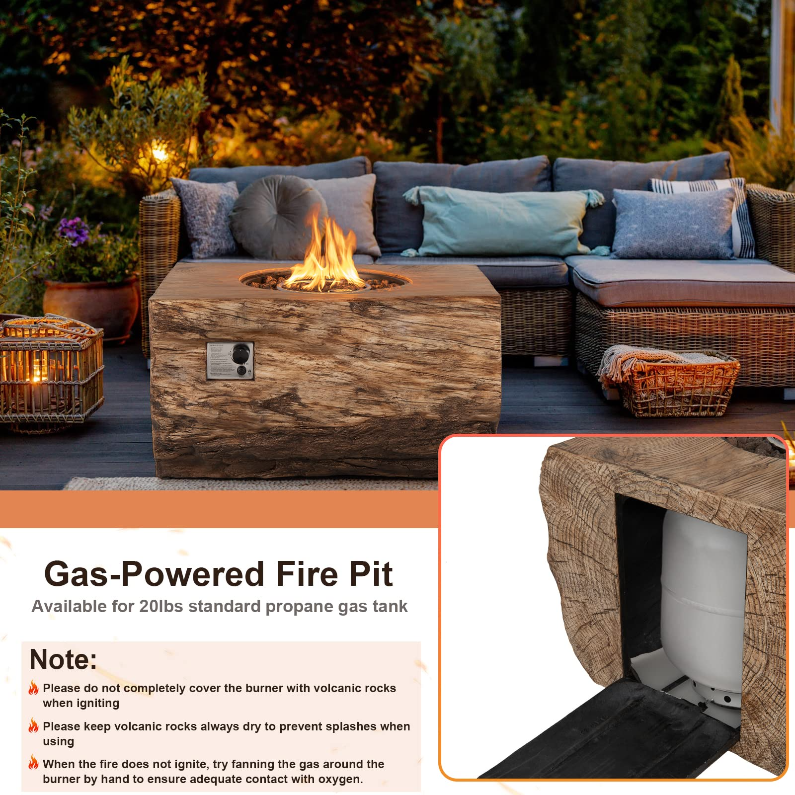 40" Propane Gas Fire Pit Table - 2-in-1 Outdoor Rectangle Fire Table with Volcanic Rock & PVC Cover