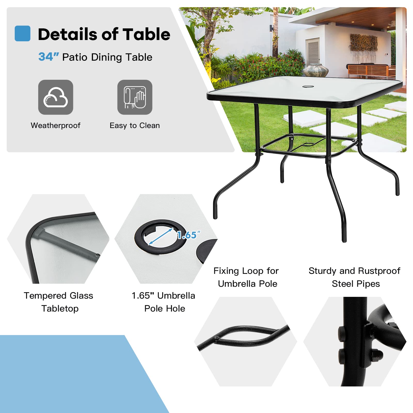 Giantex 6 Piece Outdoor Table and Chairs Set, Patio Dining Set with Umbrella