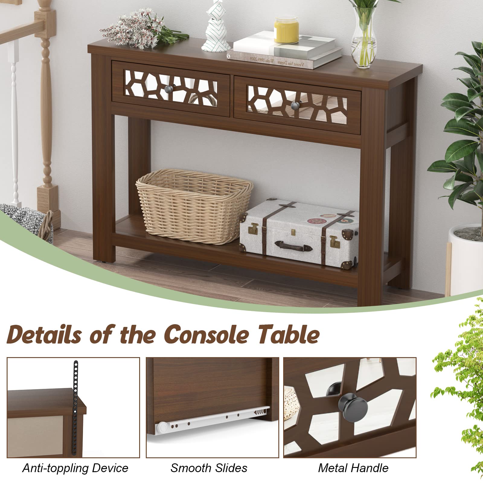 Giantex 2-Tier Console Table with Drawers