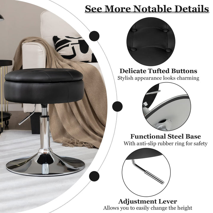 Giantex Adjustable Swivel Vanity Stool - 360° Swivel 20’’-26’’ Height Adjustable Tufted Round Storage Ottoman