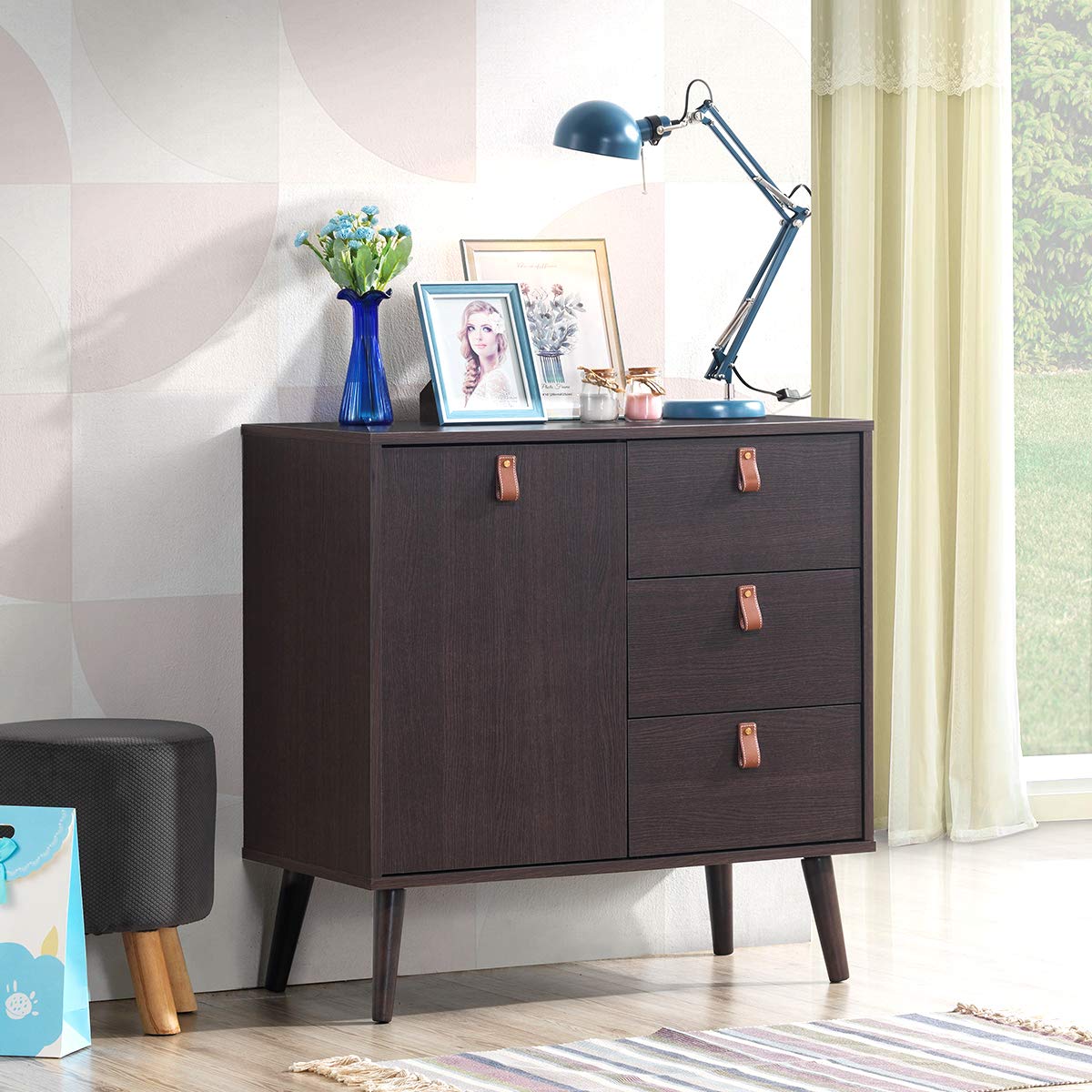 Giantex Sideboard Storage Cabinet with Doors and Adjustable Shelf (Dark Brown)