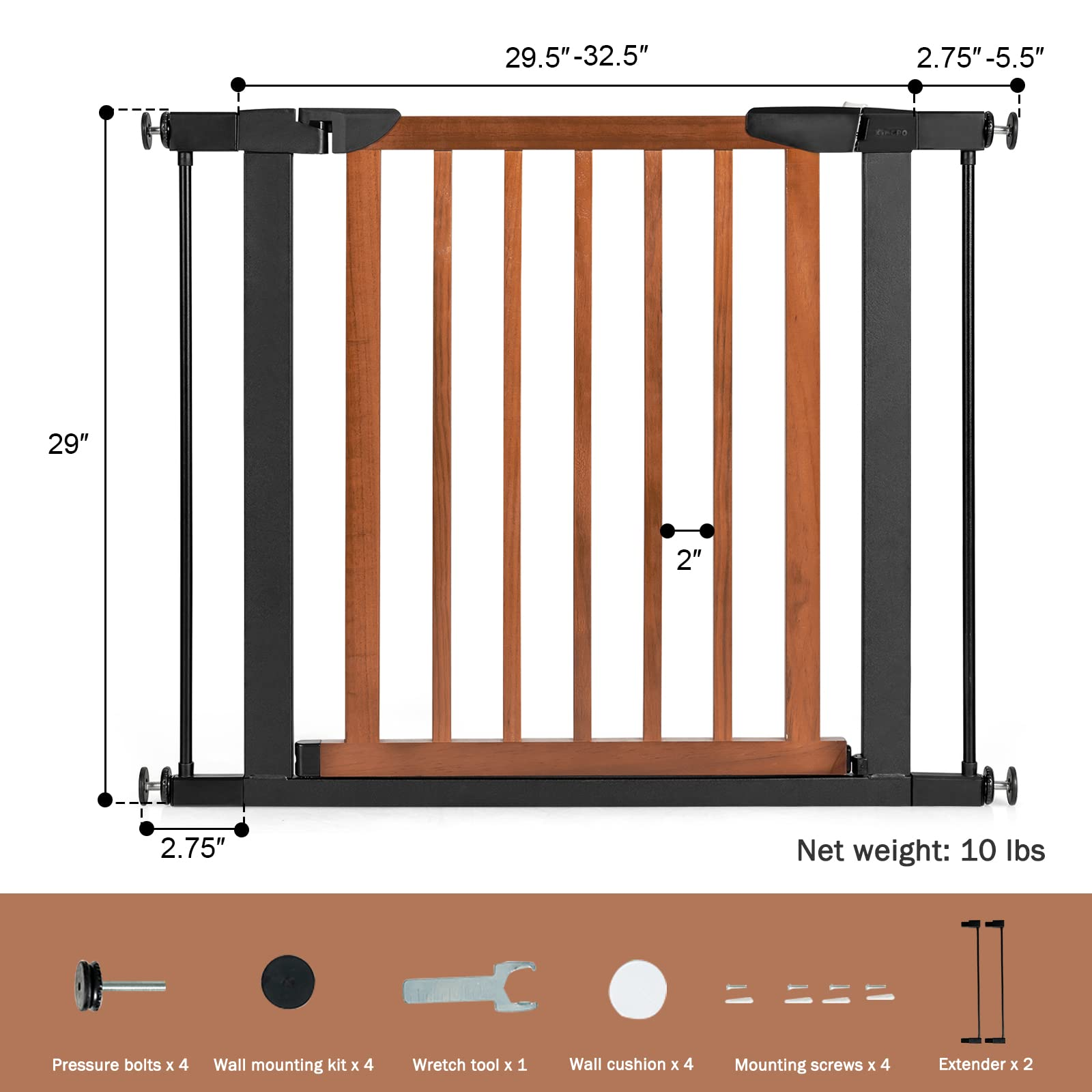 Giantex Walk Through Pet Safety Gate, Fit Opening 29.5'' to 38'' Wide