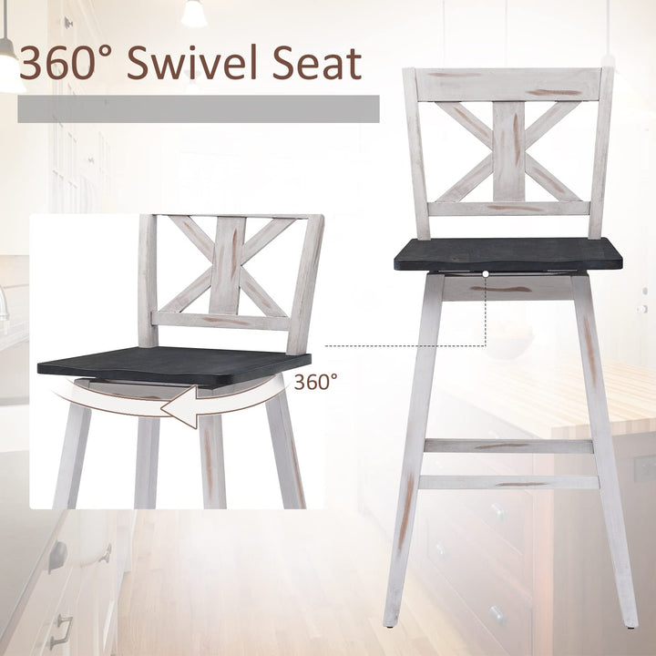 360 Degree Rubber Wood Bar Chairs, Vintage Bar Stools for Home, Restaurant & Pub