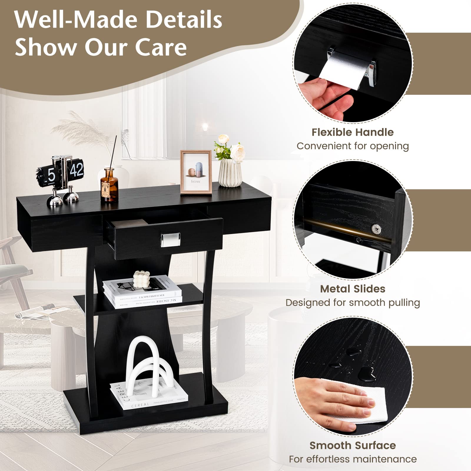 Narrow Console Table T-Shaped - Behind Couch Table - Giantex