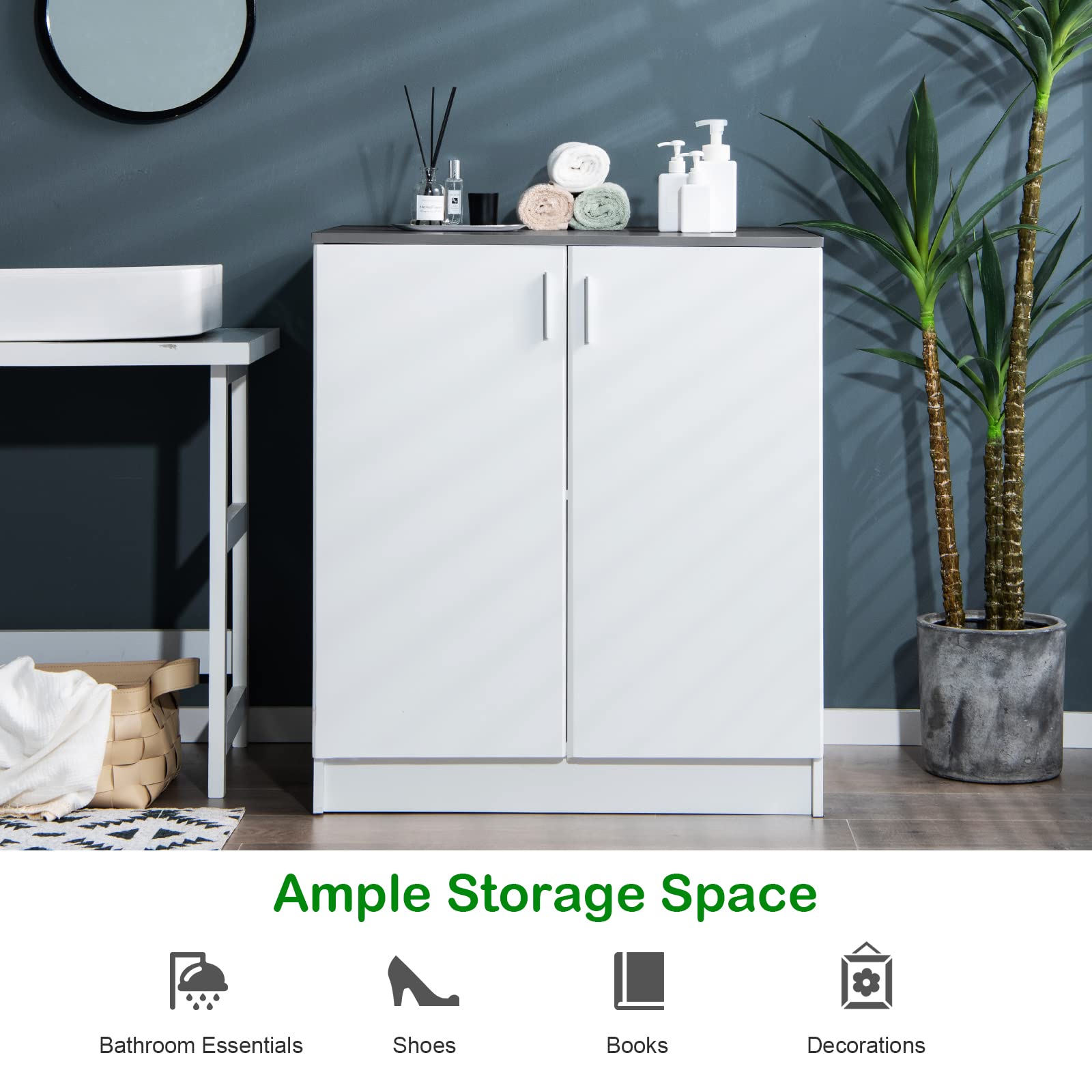 Giantex Storage Cabinet, Kitchen Pantry Storage Cabinet Base Cabinet w/2 Doors & 2-Tier Shelf
