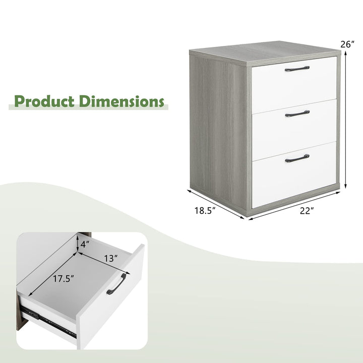 Giantex Storage Drawer Dresser - Wood End Table, Night Stand with 3 Drawers (1, White & Gray)