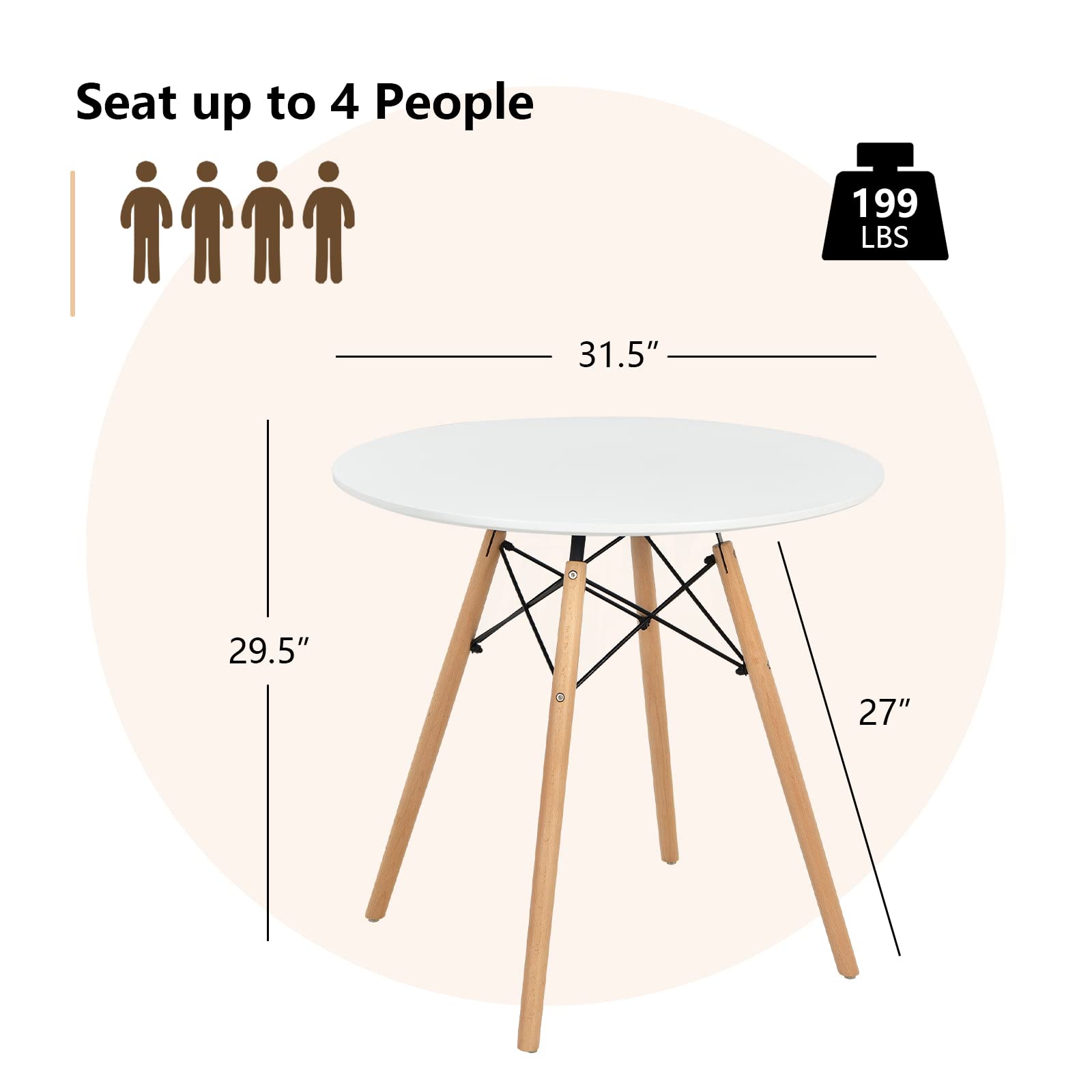 Giantex Dining Table, Round Dining Room Table with Solid Beech Wood Legs