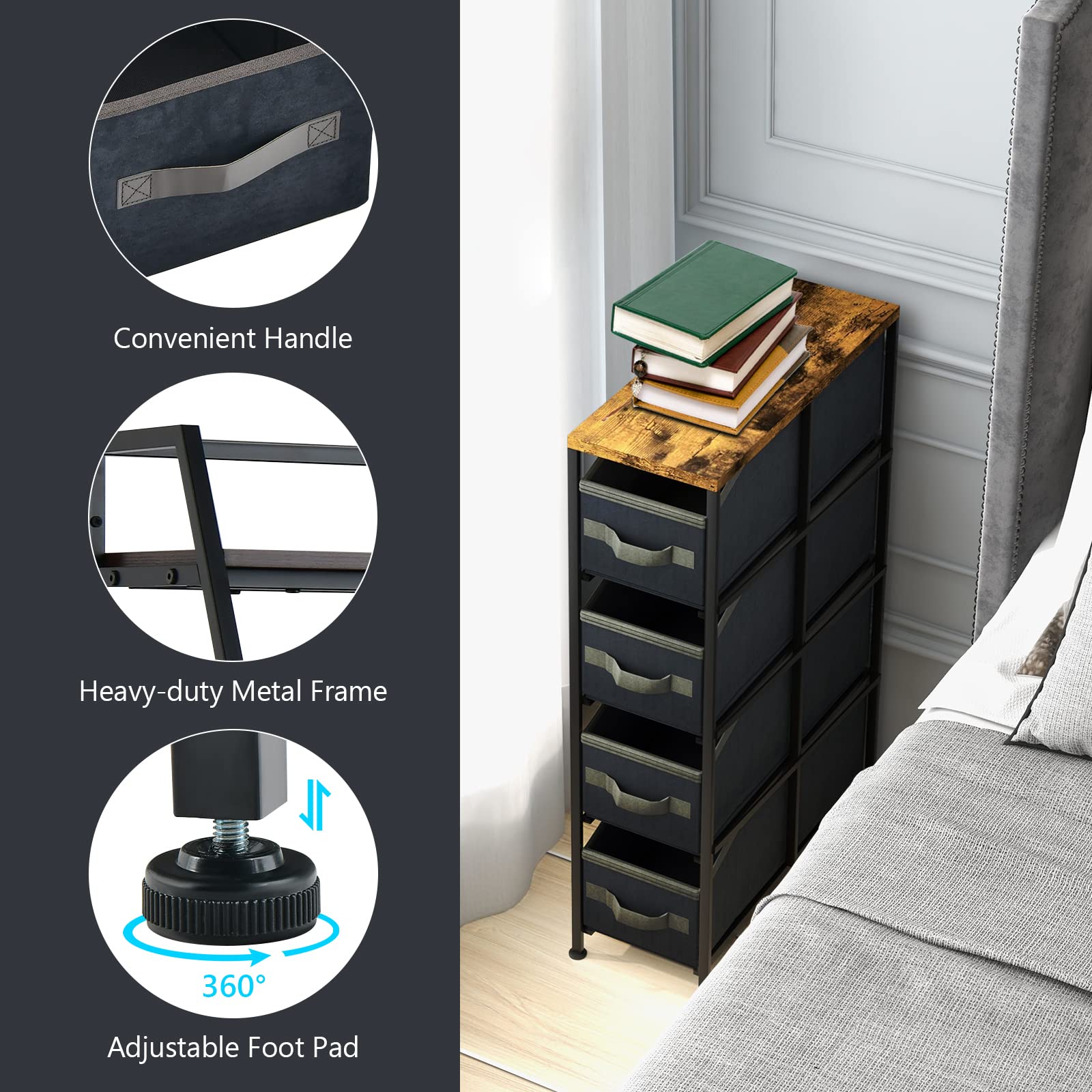 Giantex Vertical 4 Drawer Dresser for Bedroom- Narrow Storage Tower Unit with 4 Removable Drawers