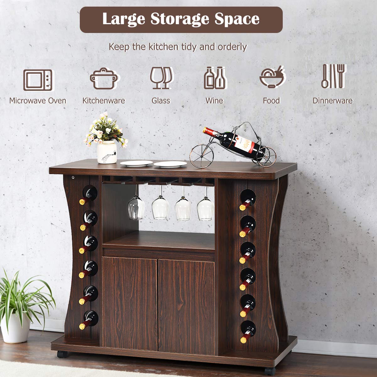 Buffet Server, Rolling Sideboard, Wood Credenza, Console Table