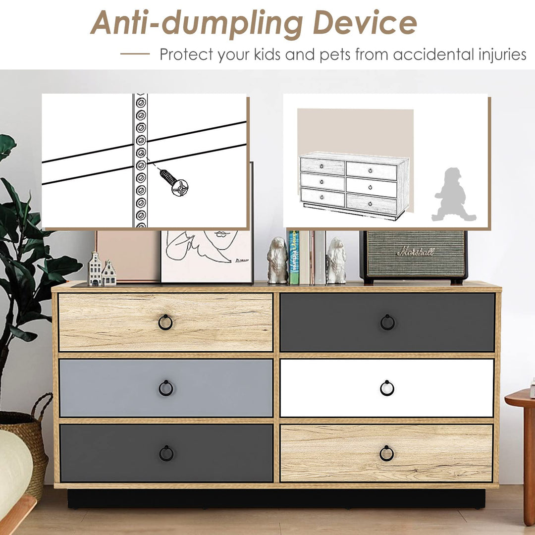 Dresser 6 Drawer Chest Accent Double Clothes Organizer Unit with Sturdy Frame