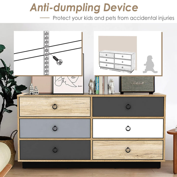 Dresser 6 Drawer Chest Accent Double Clothes Organizer Unit with Sturdy Frame