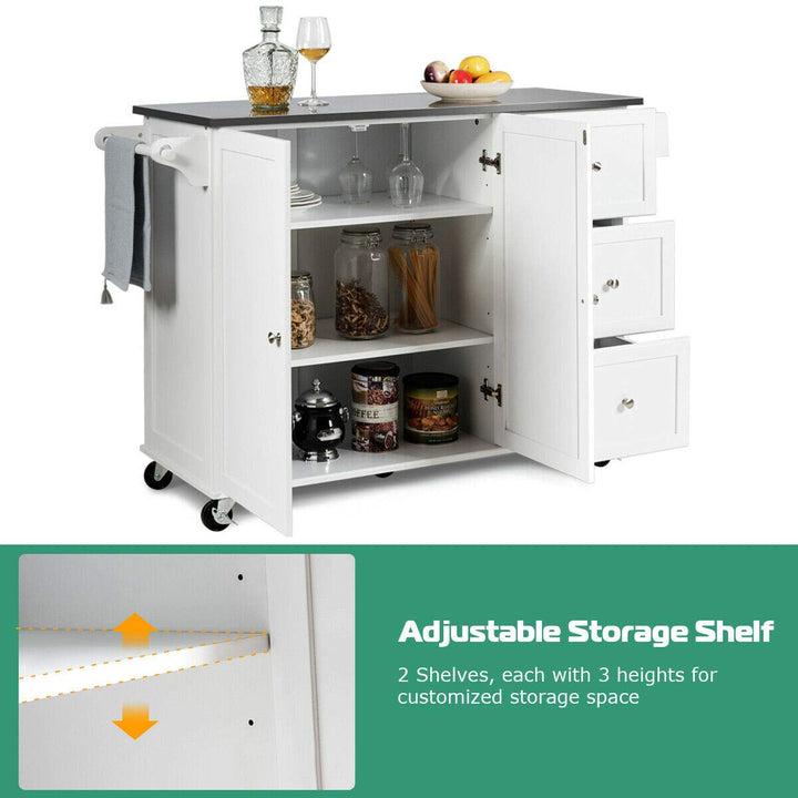 Giantex Kitchen Island with Stainless Steel Countertop, Dark Brown