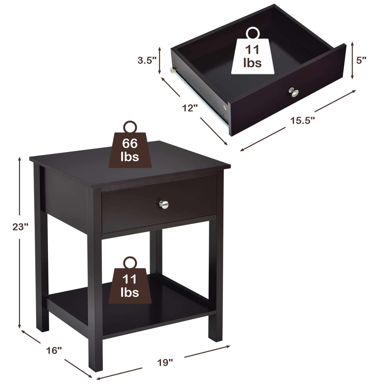 Multifunctional Bedside Sofa Side Table, Accent Home Furniture w/Stable Frame